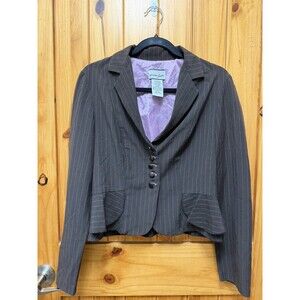 Breakin Loose VTG Woman's 11/12 Blazer Black Pin Stripe Long Sleeve Whimsigoth